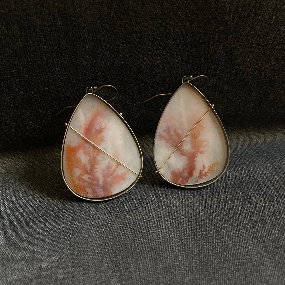 Captured Dendritic Agate Teardrop Earrings