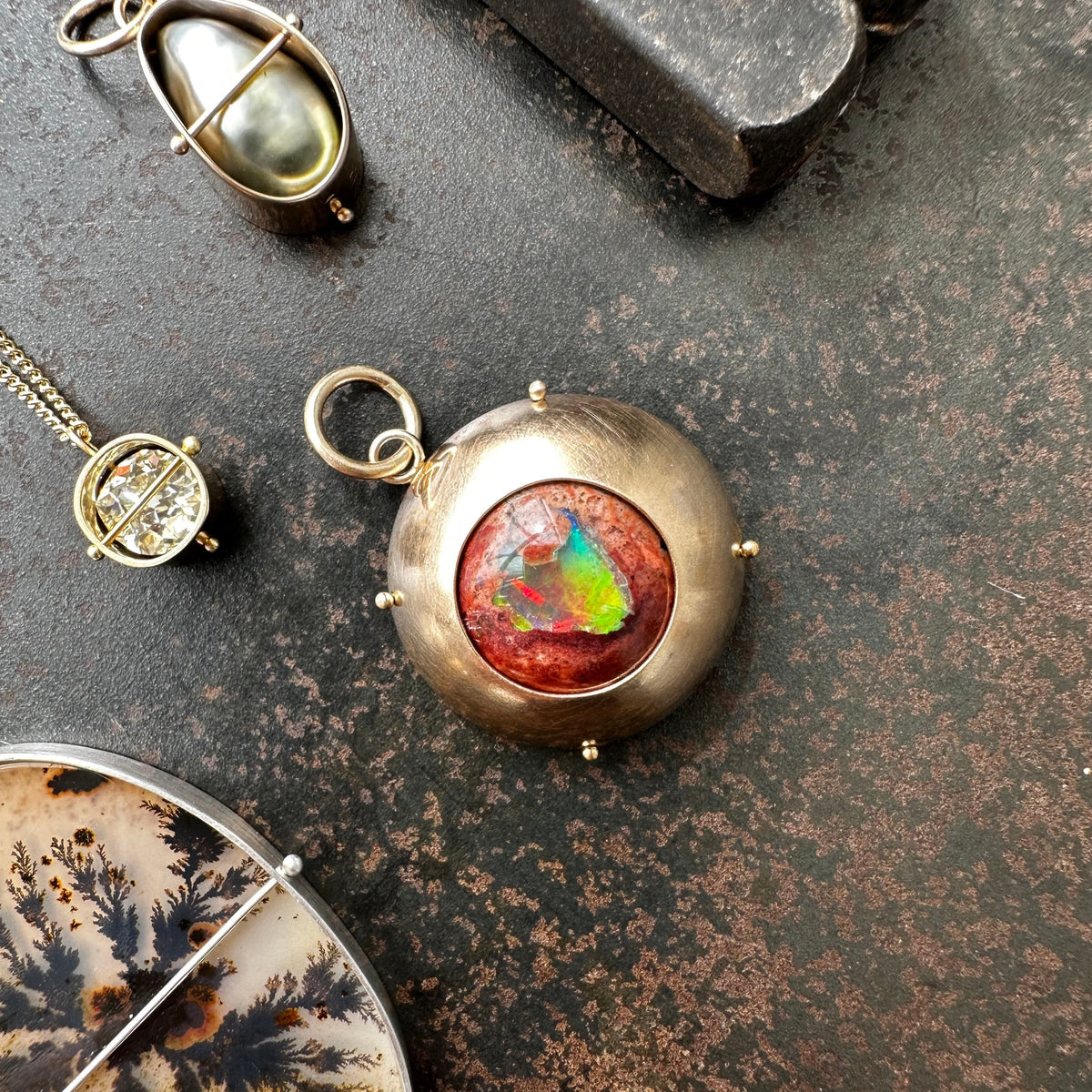 Captured Fire Opal Charm