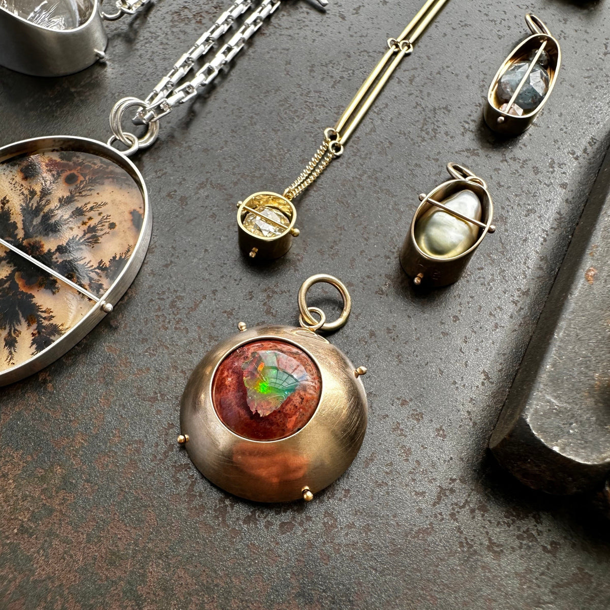 Captured Fire Opal Charm
