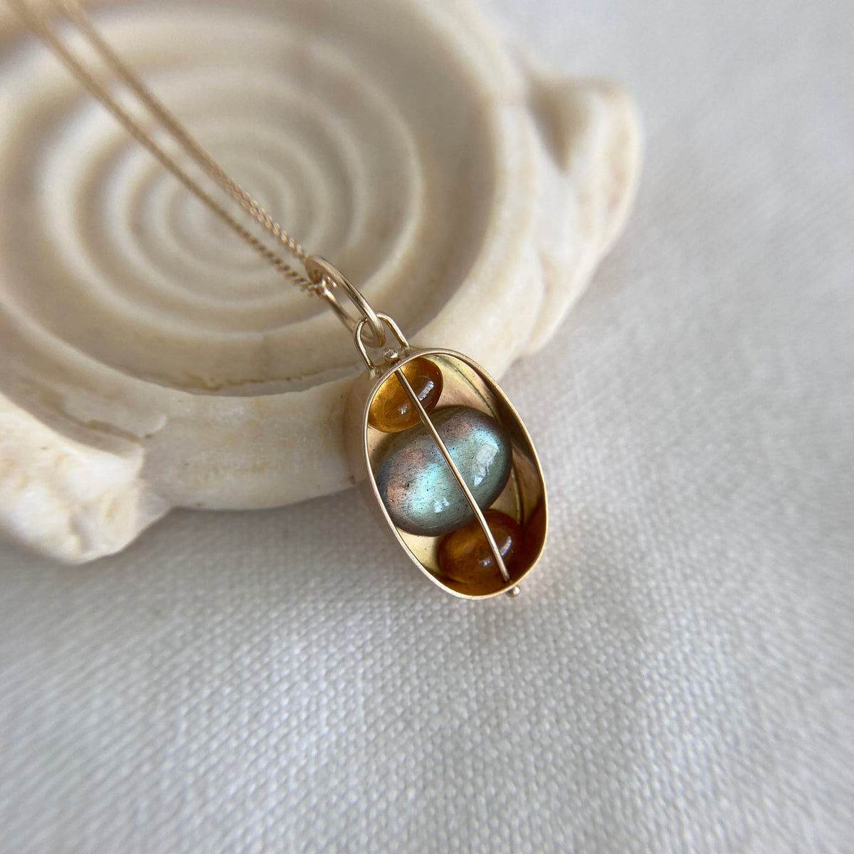 Captured Hessonite Garnet and Labradorite Necklace