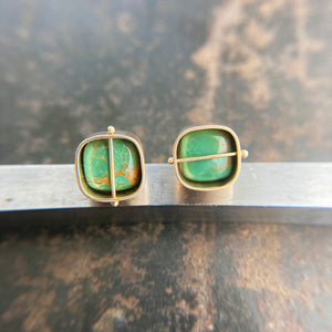 
                
                    Load image into Gallery viewer, Captured Kingman Turquoise Square Studs
                
            