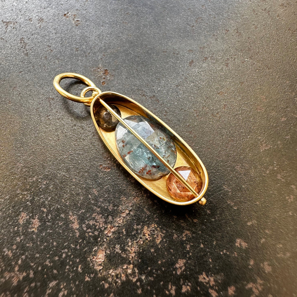 
                
                    Load image into Gallery viewer, Captured Rustic Diamond and Mossy Teal Kyanite Charm
                
            