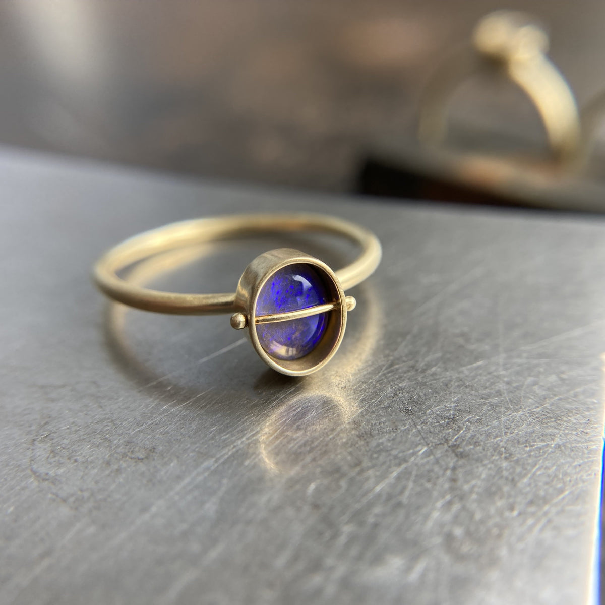 Captured Periwinkle Lightning Ridge Opal Ring