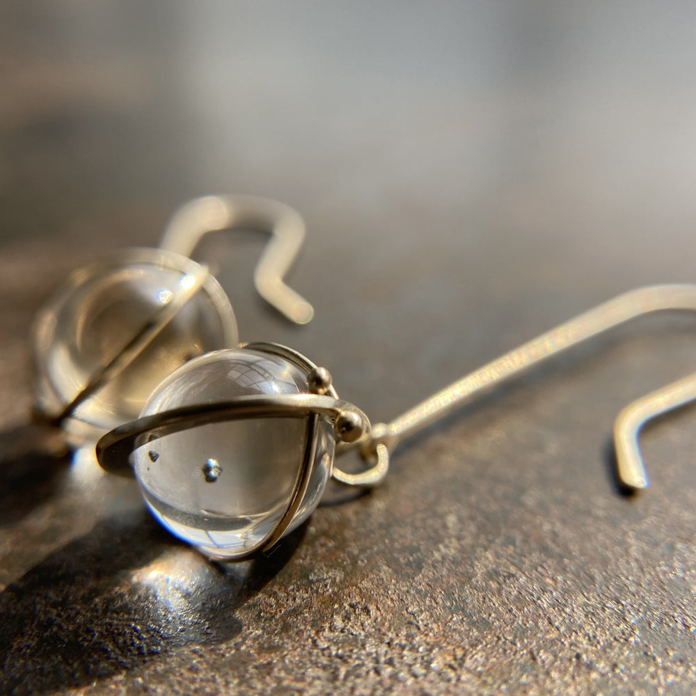 
                
                    Load image into Gallery viewer, Captured Pyrite in Quartz Orb Earrings
                
            