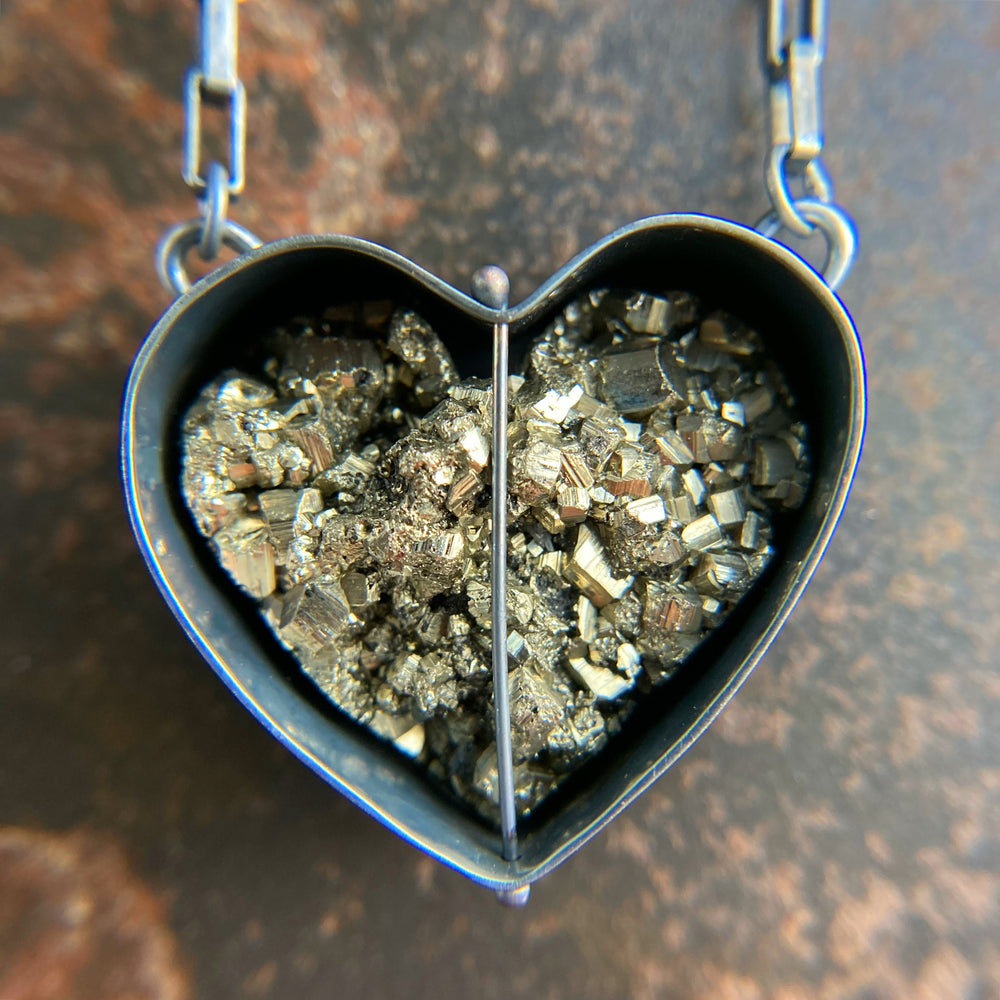 
                
                    Load image into Gallery viewer, Captured Pyrite Heart Necklace
                
            