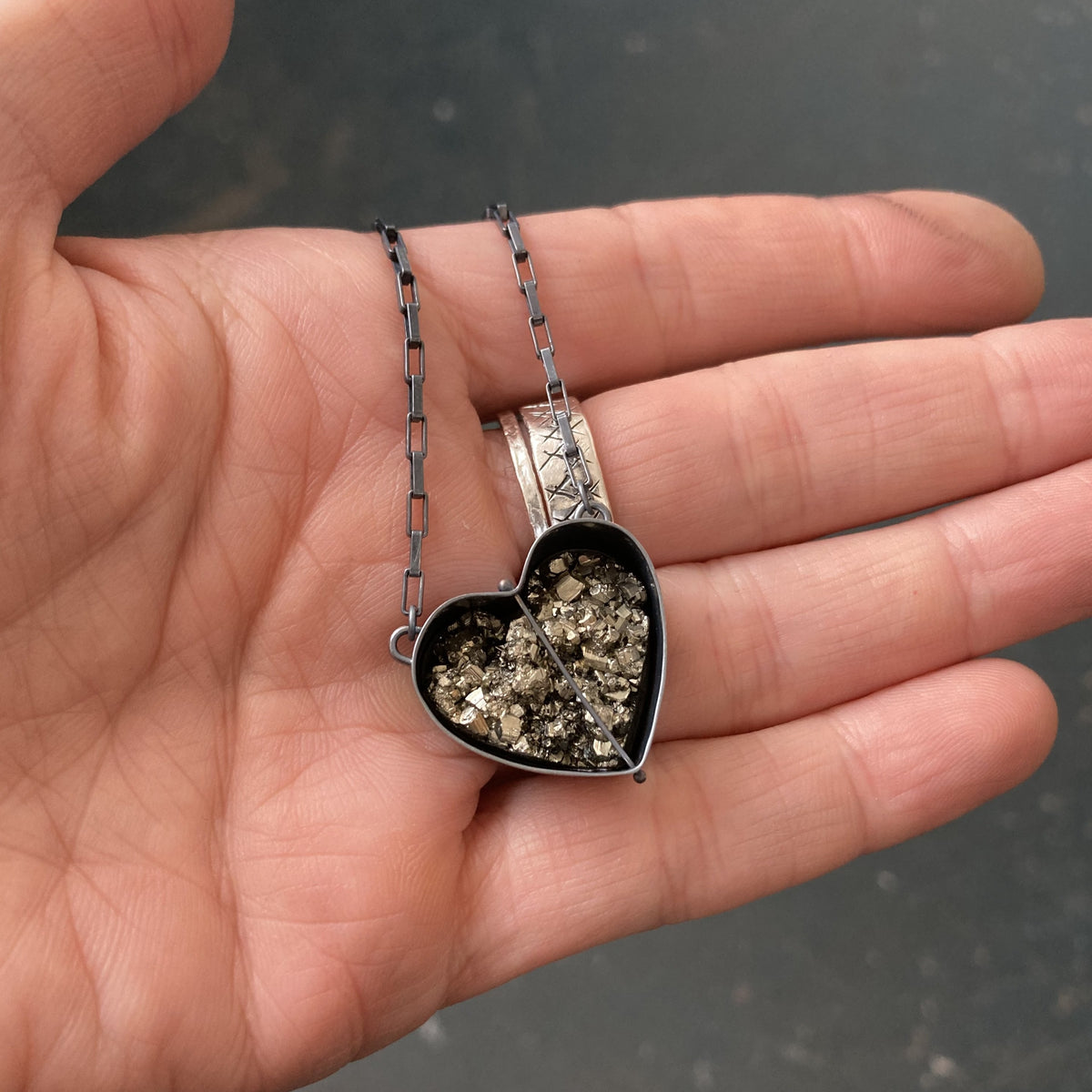 Captured Pyrite Heart Necklace