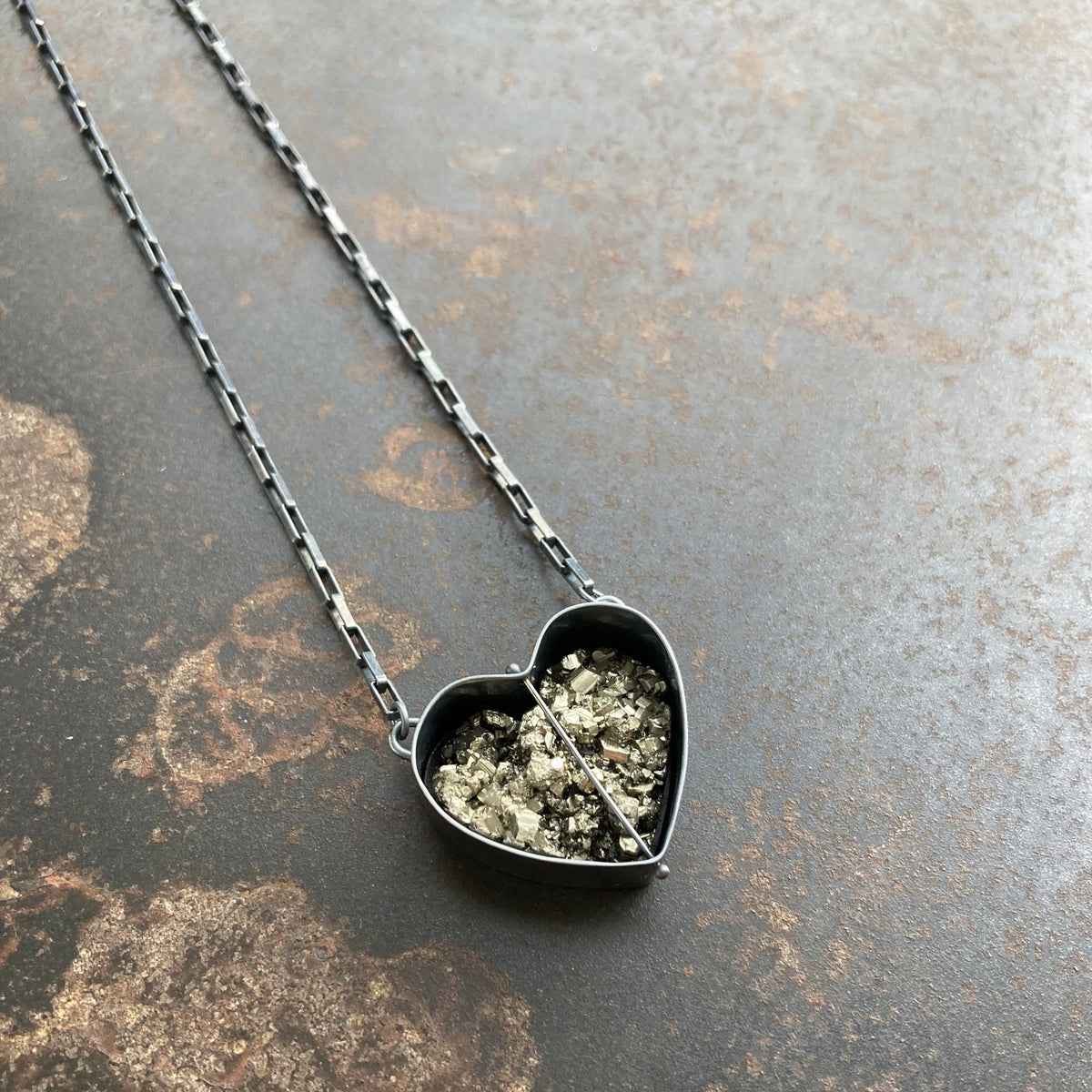 Captured Pyrite Heart Necklace