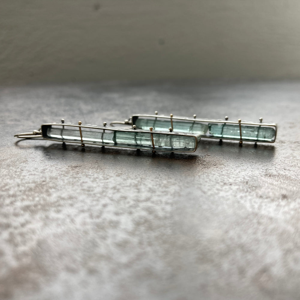
                
                    Load image into Gallery viewer, Captured Rough Tourmaline Earrings
                
            