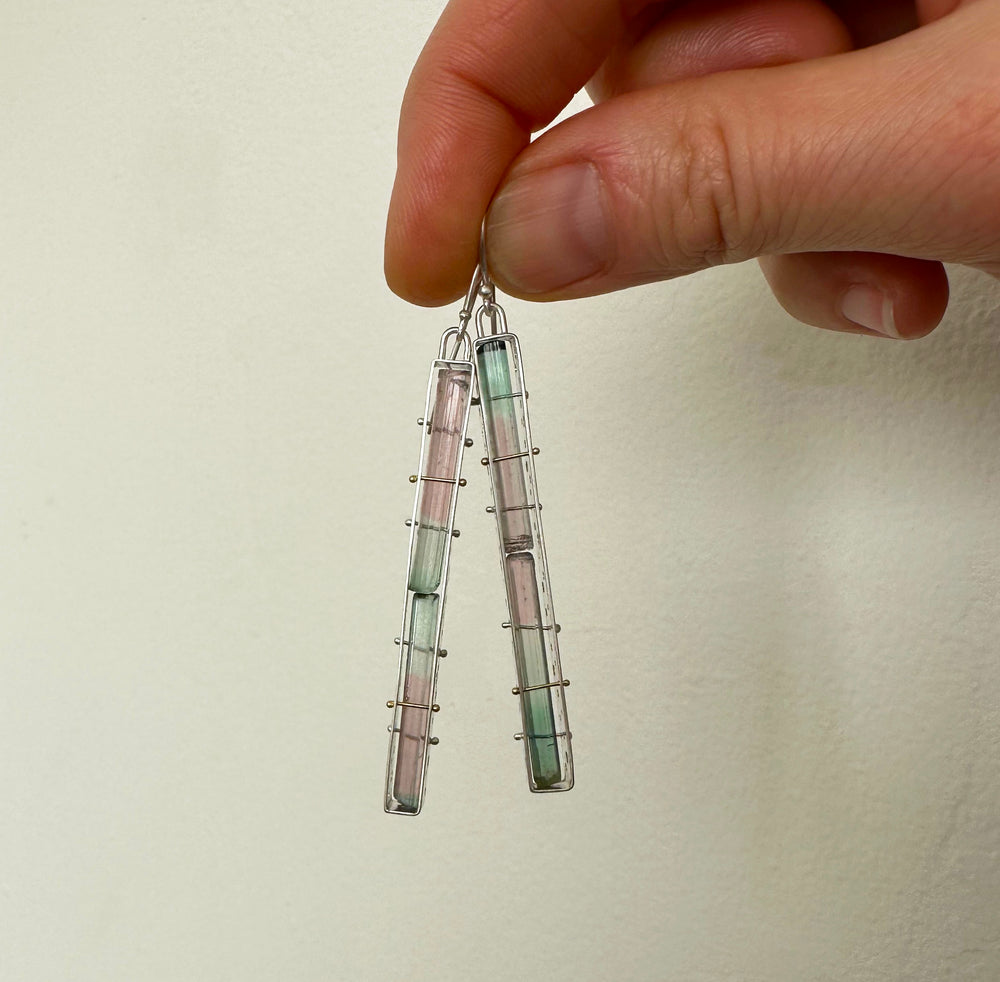 
                
                    Load image into Gallery viewer, Captured Rough Tourmaline Earrings
                
            