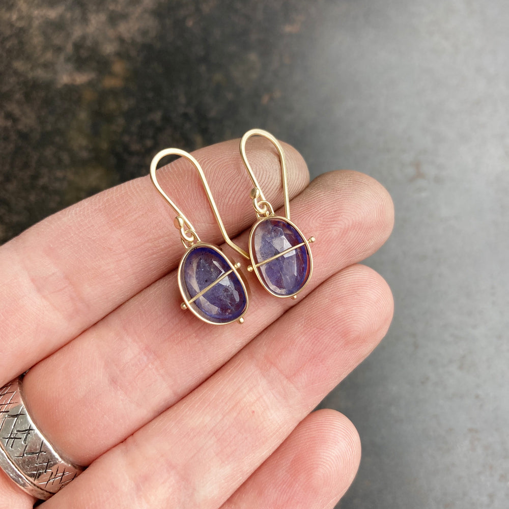 
                
                    Load image into Gallery viewer, Captured Tanzanite Drop Earrings
                
            