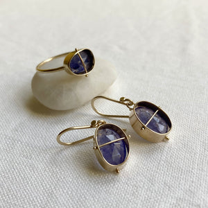 
                
                    Load image into Gallery viewer, Captured Tanzanite Drop Earrings
                
            