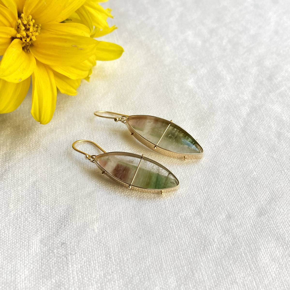 Captured Tourmaline Slice Earrings