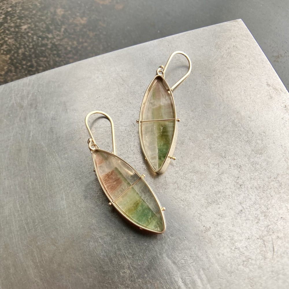 
                
                    Load image into Gallery viewer, Captured Tourmaline Slice Earrings
                
            