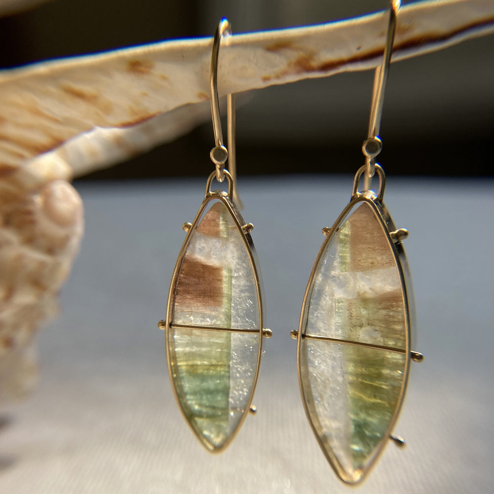 
                
                    Load image into Gallery viewer, Captured Tourmaline Slice Earrings
                
            