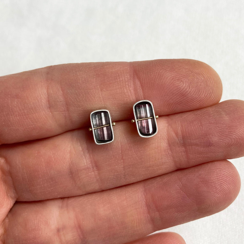 rough tourmaline studs in pink in sterling silver